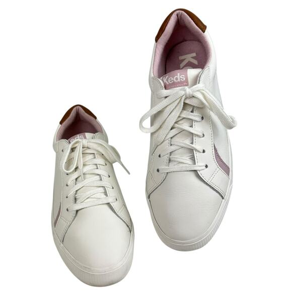 Keds Pursuit Leather Lace Up Sneakers White Pink Size 8.5 - Picture 2 of 8